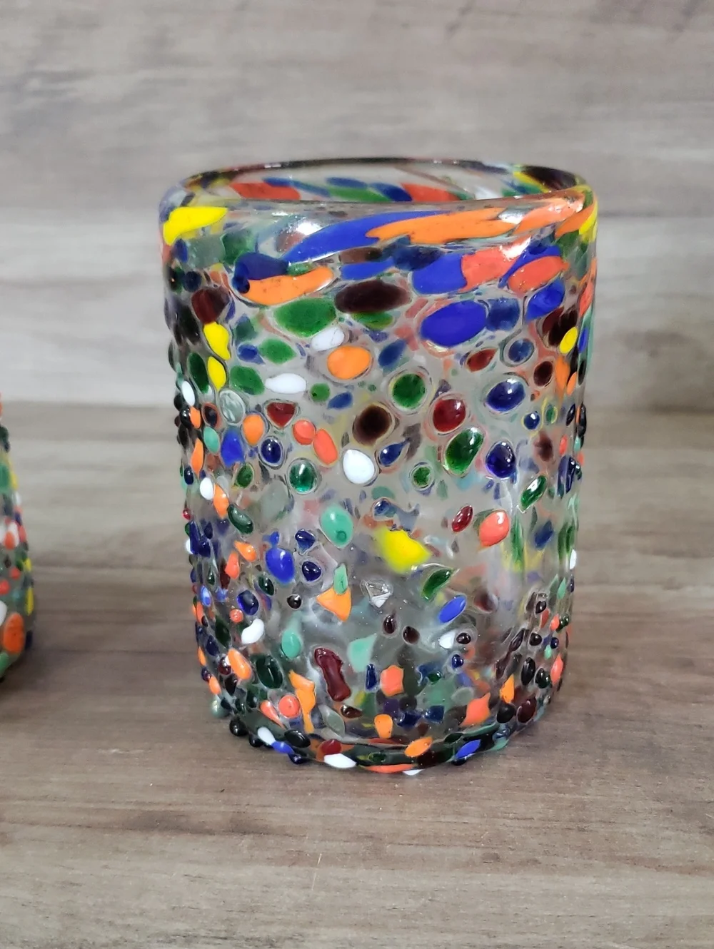 Set Of 2 Mexican Handblown Confetti Rock Glass Juice/Tumbler Glasses 4 Inches